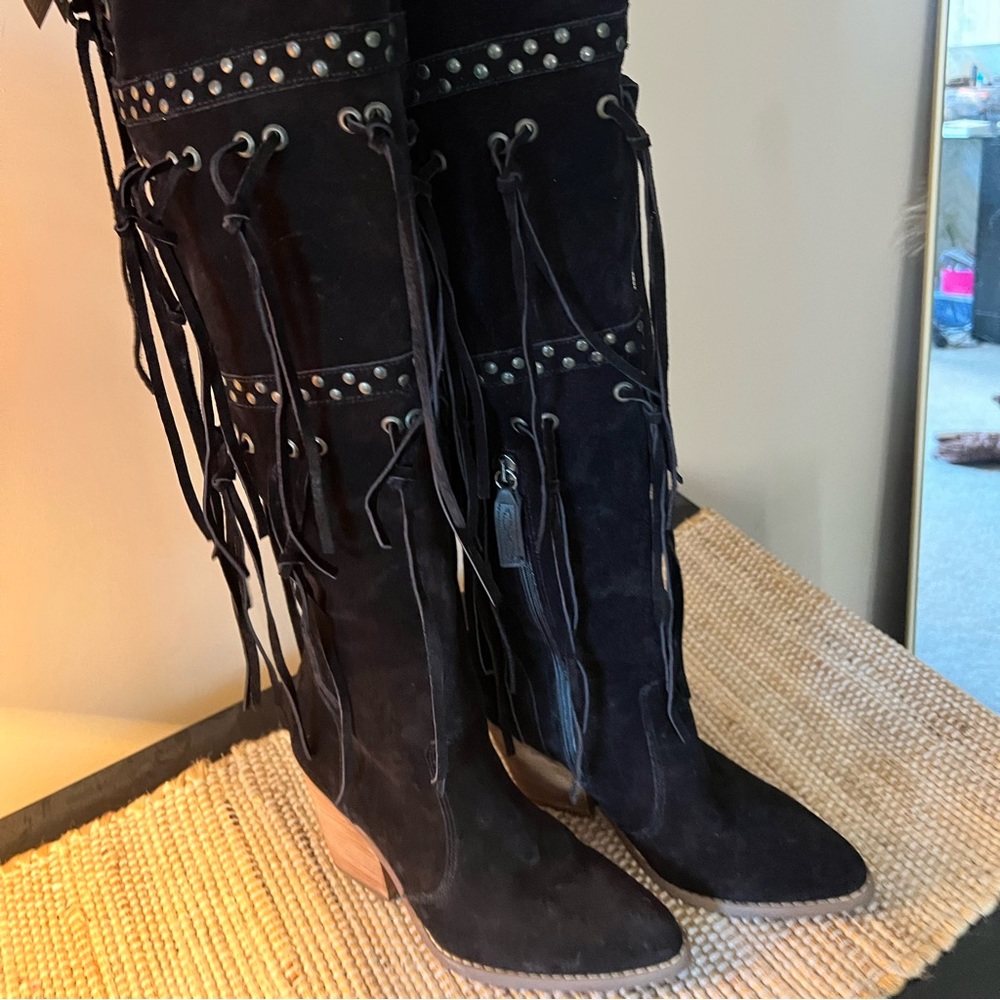 Dingo witchy Black Cowgirl boots thigh high NEVER WORN!
